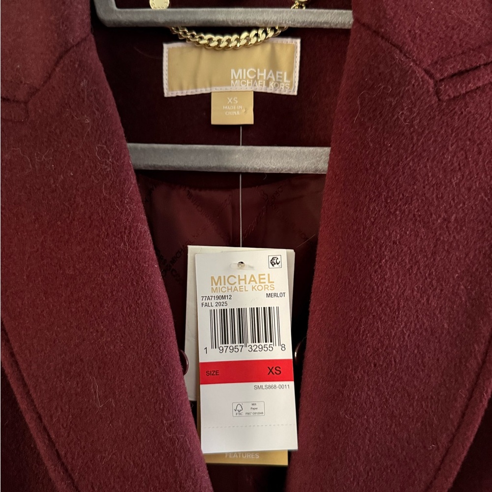NWT Michael Kors Faux Fur Wool Blend Belted Coat - Size XS - Picture 3 of 5